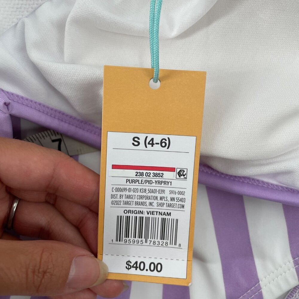 NWT Kona Sol Purple Striped Deep V-Neck One Piece Swim Suit Womens Size Small - Picture 5 of 7
